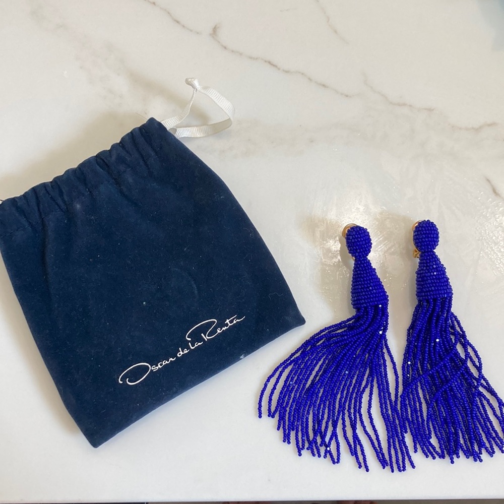 Oscar De La Renta Long Beaded Tassel Clip-On Earrings